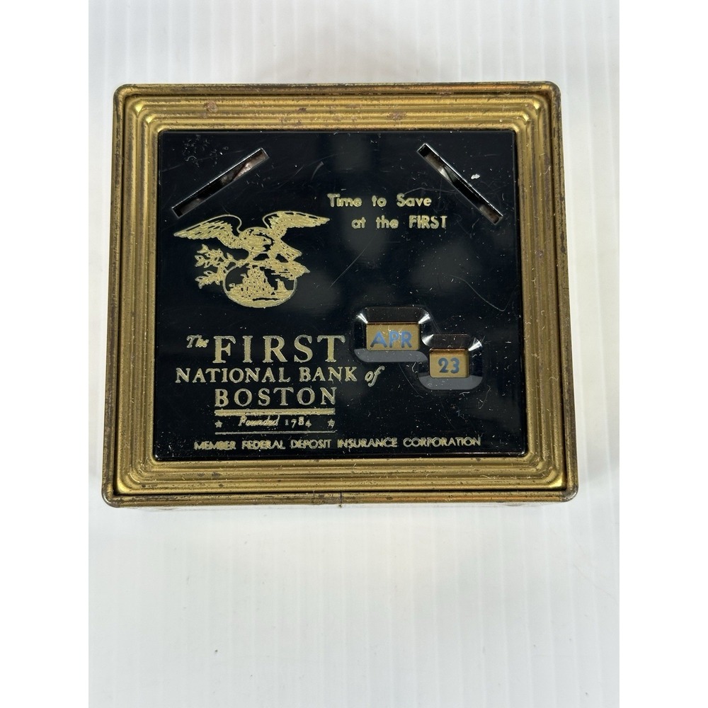 Vintage Safe Coin Calendar First National Bank Of Boston Advertising Piggy Bank
